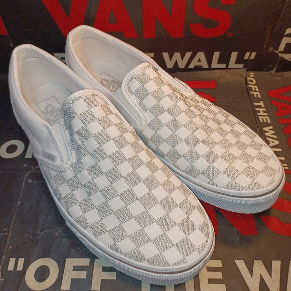 Vans Men\'s 11.5 Checkered Slip-On Metallic True White VN000CT5W00 Checkerboard main image 9